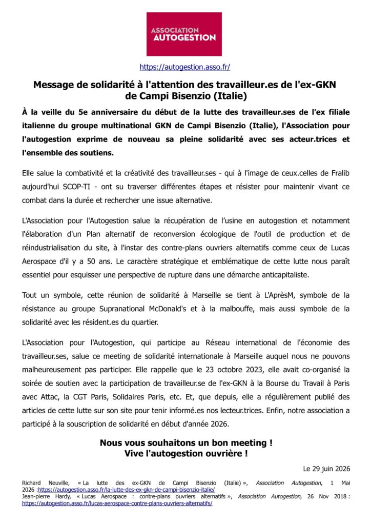 Message de solidarité